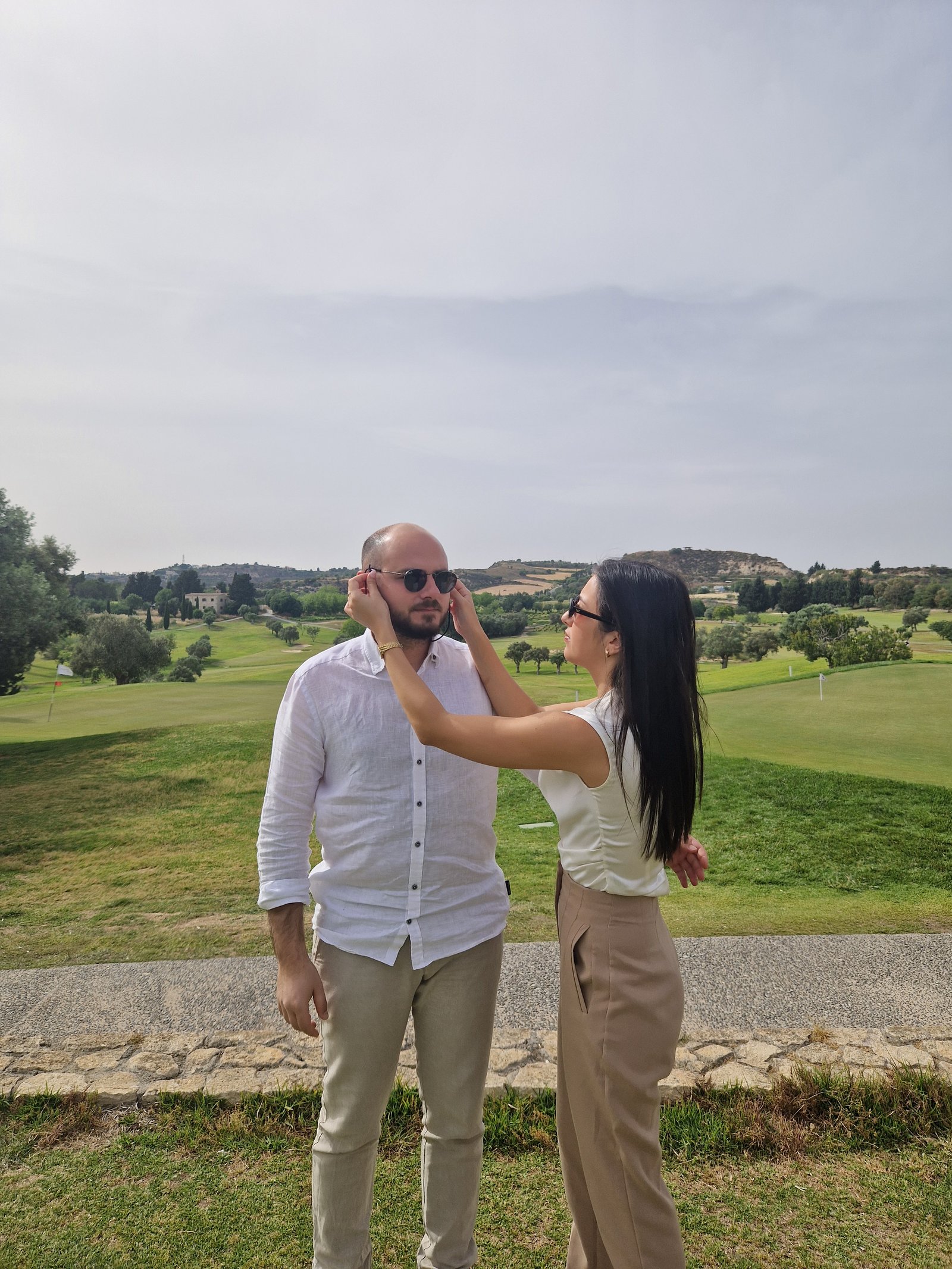 Constantinos and Marina together outdoors